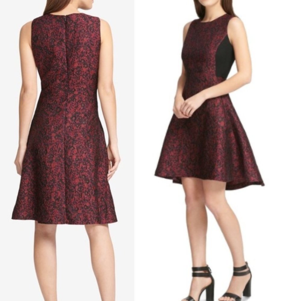 $210 DKNY New Jacquard Floral Fit Flare Sleeveless - Picture 4 of 16